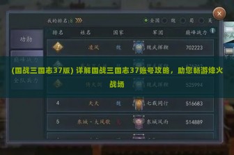 (国战三国志37版) 详解国战三国志37账号攻略，助您畅游烽火战场